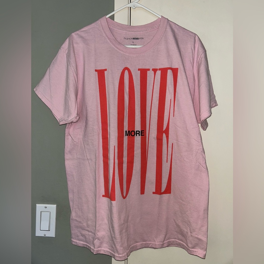 Fashion Nova Pink Tee with Red "LOVE" Graphic
